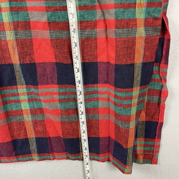 Vintage Lady Dorby Linen Dress Women 20WP Plaid Midi Shawl Collar Cottage NEW - Picture 6 of 14